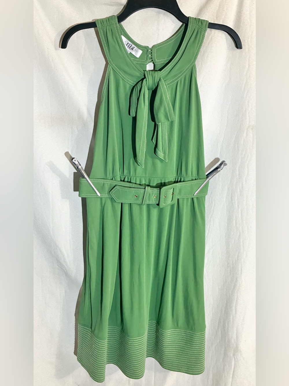 Tibi Belted Retro Dress Sz 2 Bow Sleeveless Contrast Stitch New York Party Fun